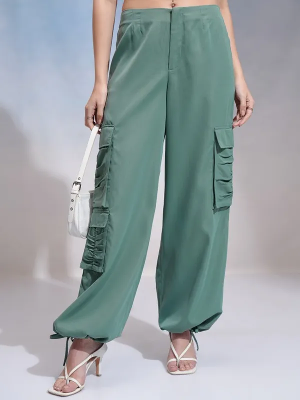 Tokyo Talkies Women Green Solid Loose Fit Cargos