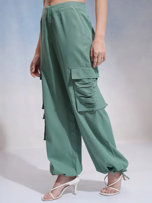 Tokyo Talkies Women Green Solid Loose Fit Cargos