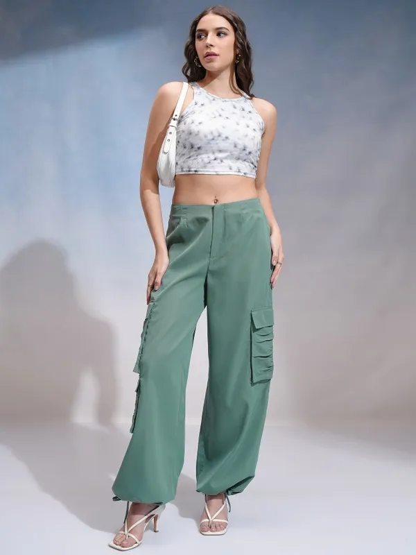 Tokyo Talkies Women Green Solid Loose Fit Cargos