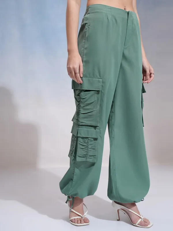 Tokyo Talkies Women Green Solid Loose Fit Cargos