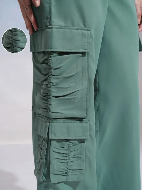 Tokyo Talkies Women Green Solid Loose Fit Cargos