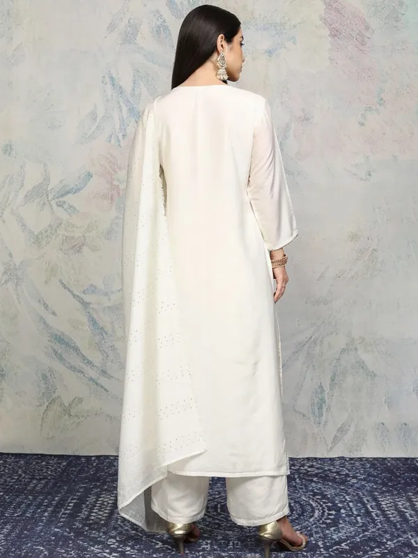 Vishudh Women Off White Printed Kurta With Trousers And Dupatta