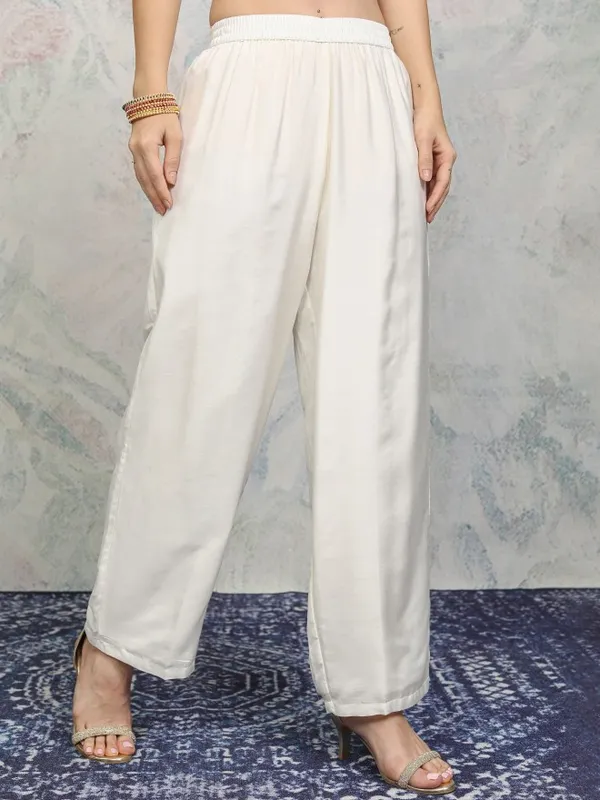 Vishudh Women Off White Printed Kurta With Trousers And Dupatta