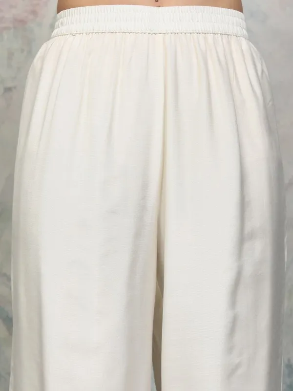 Vishudh Women Off White Printed Kurta With Trousers And Dupatta