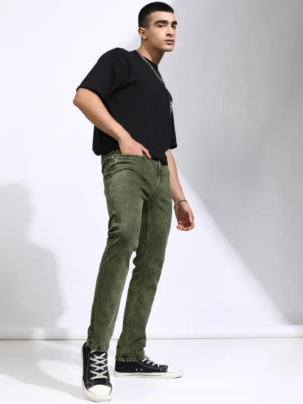 Highlander Men Olive Slim Fit Stretchable Jeans
