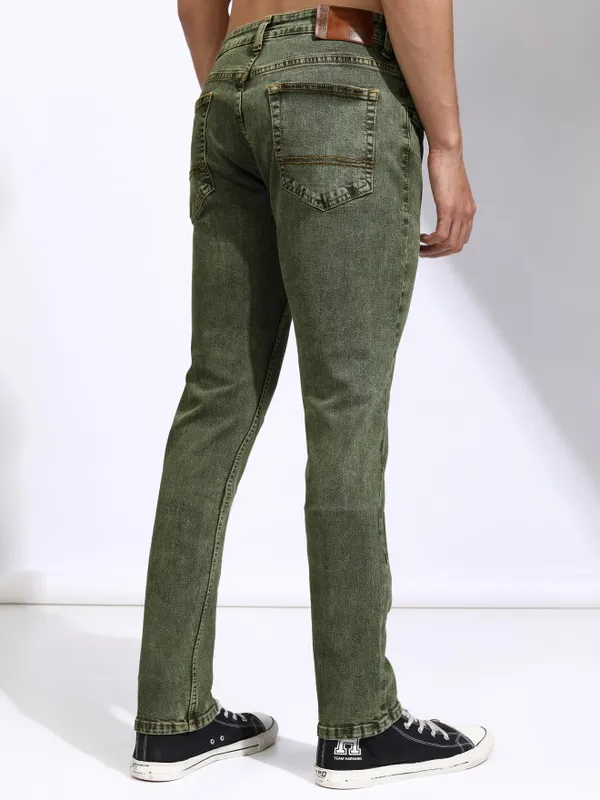 Highlander Men Olive Slim Fit Stretchable Jeans