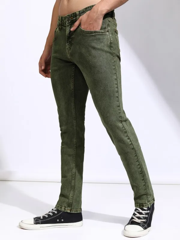 Highlander Men Olive Slim Fit Stretchable Jeans