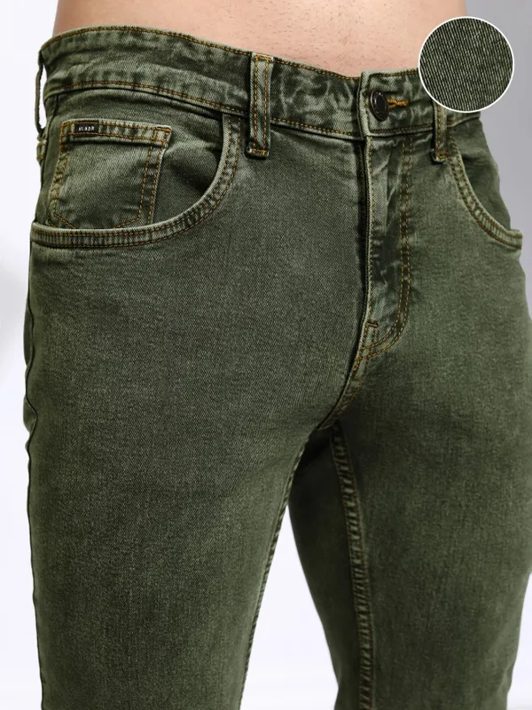 Highlander Men Olive Slim Fit Stretchable Jeans