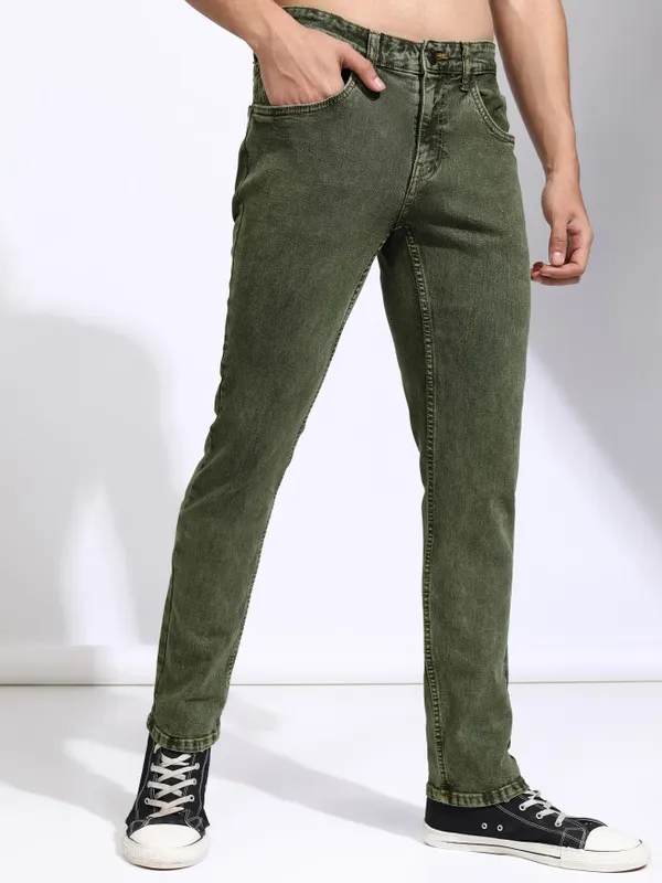 Highlander Men Olive Slim Fit Stretchable Jeans