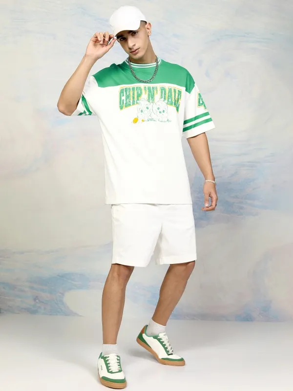 Chip And Dale Men Printed Round Neck Oversized Fit T-Shirt