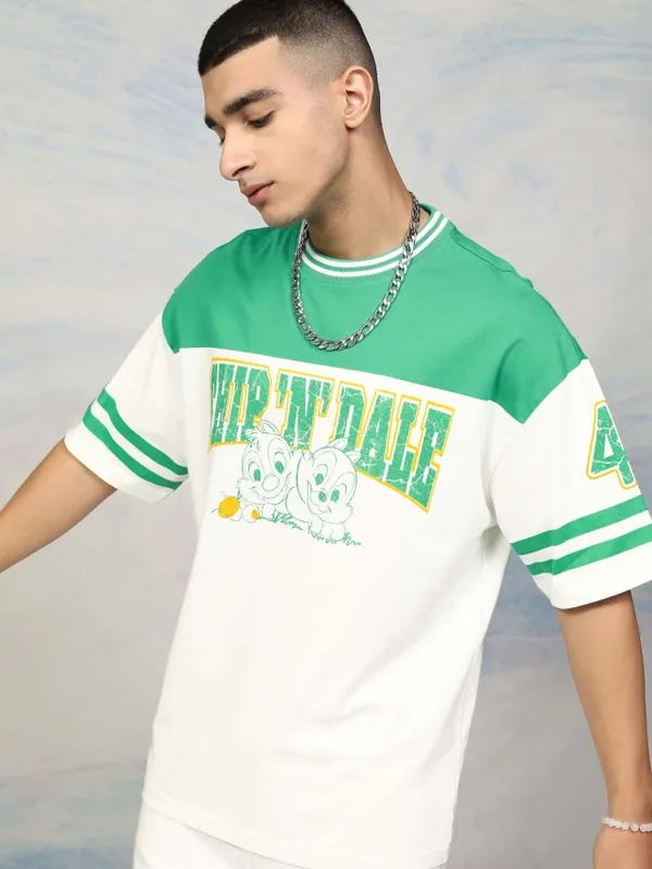 Chip And Dale Men Printed Round Neck Oversized Fit T-Shirt