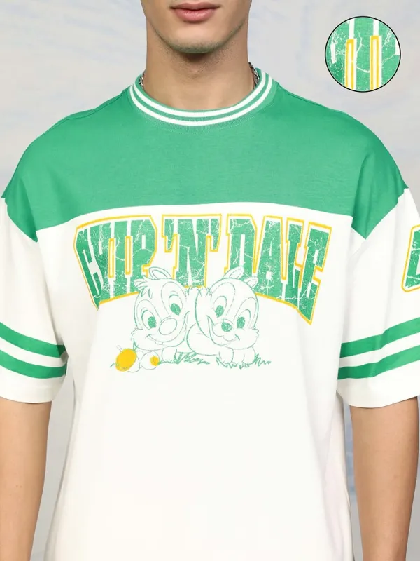 Chip And Dale Men Printed Round Neck Oversized Fit T-Shirt