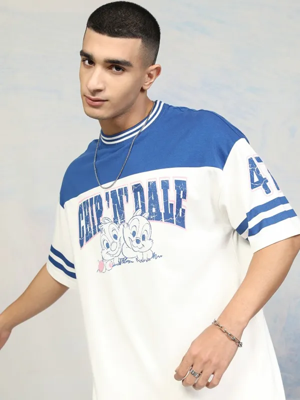 Chip And Dale Men Printed Round Neck Oversized Fit T-Shirt