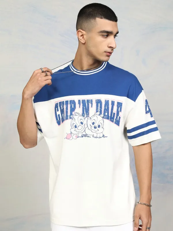 Chip And Dale Men Printed Round Neck Oversized Fit T-Shirt