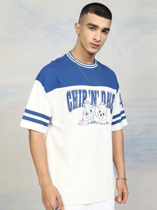 Chip And Dale Men Printed Round Neck Oversized Fit T-Shirt