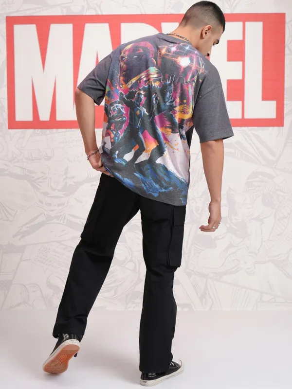 Marvel By Highlander Men Black Guardians Of The Galaxy Printed Round Neck Oversized Fit T-Shirt