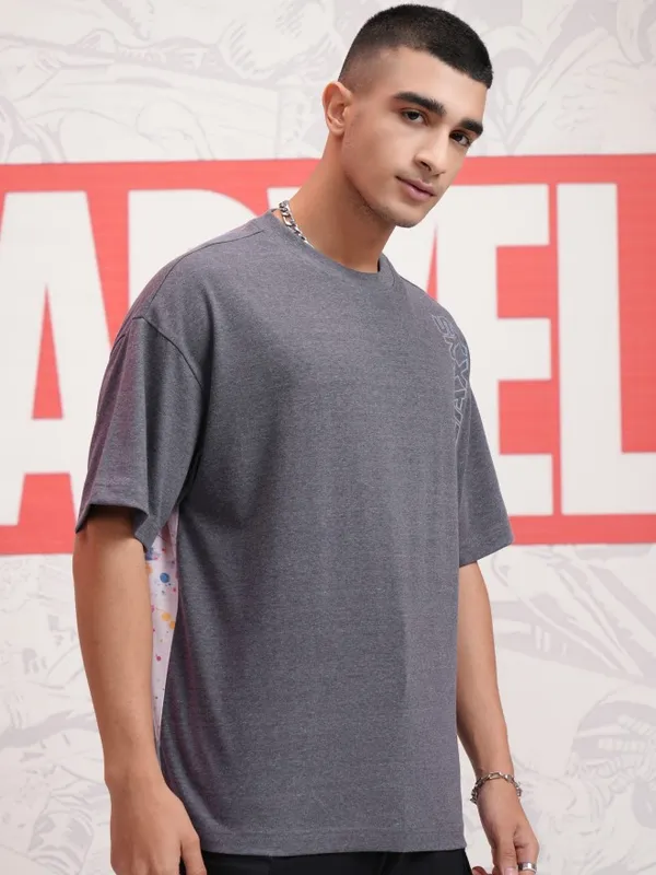 Marvel By Highlander Men Black Guardians Of The Galaxy Printed Round Neck Oversized Fit T-Shirt