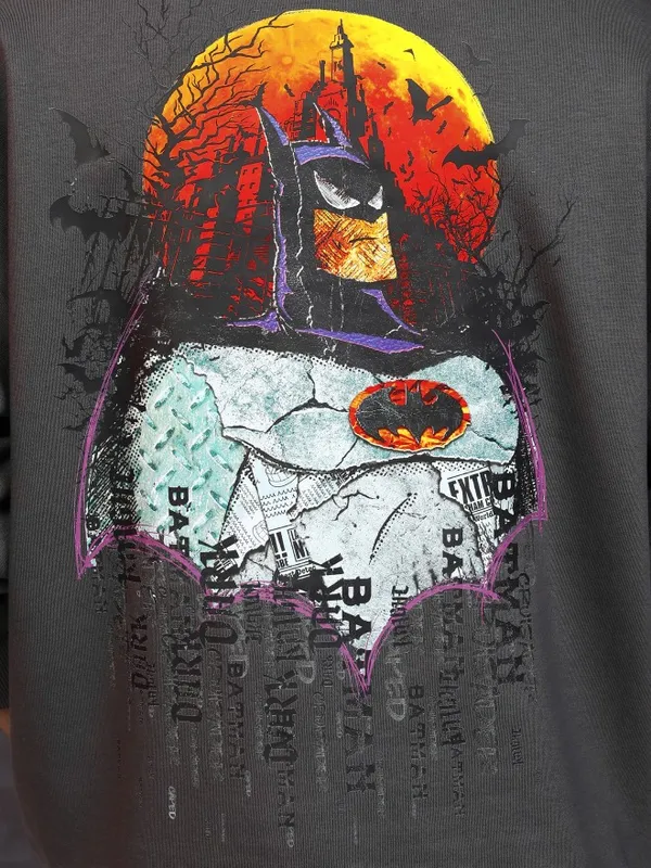 DC By Highlander Men Grey Batman Round Neck Pullover Sweatshirt
