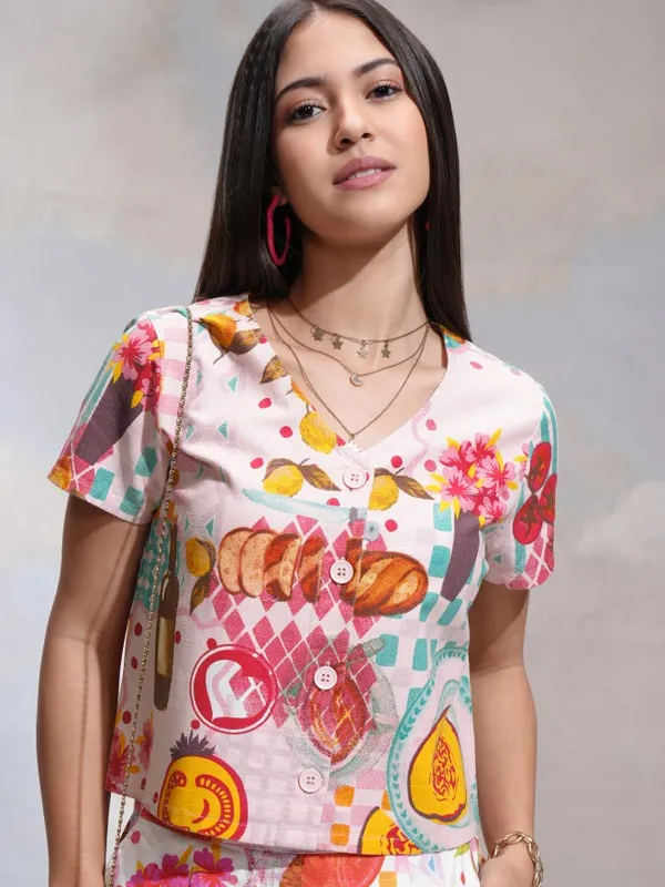 Tokyo Talkies Women Pink Printed Regular Top