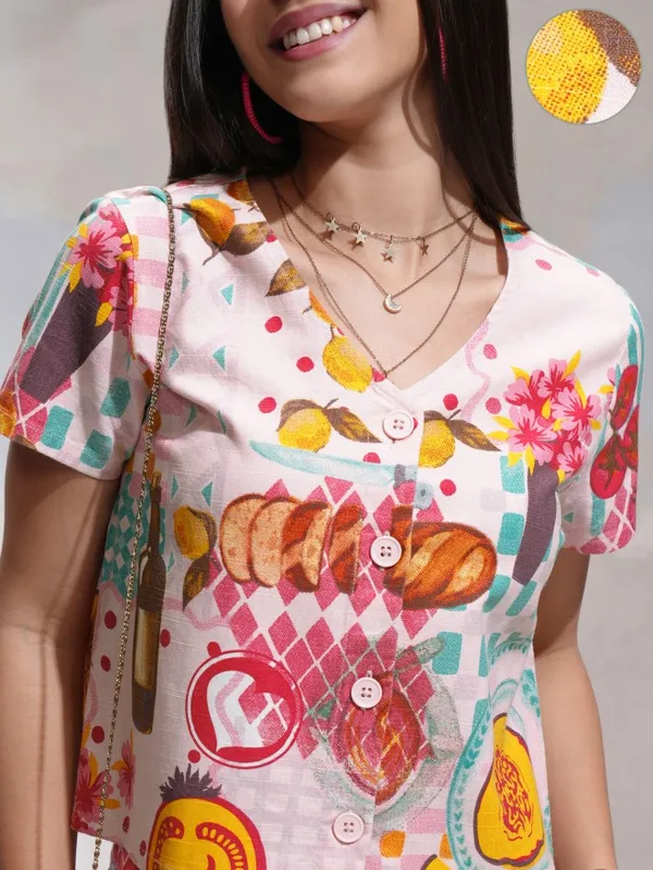 Tokyo Talkies Women Pink Printed Regular Top