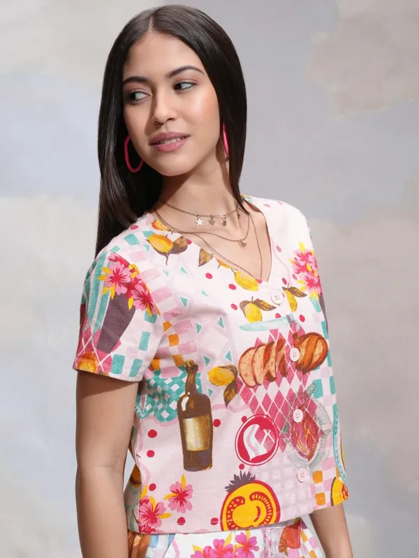 Tokyo Talkies Women Pink Printed Regular Top