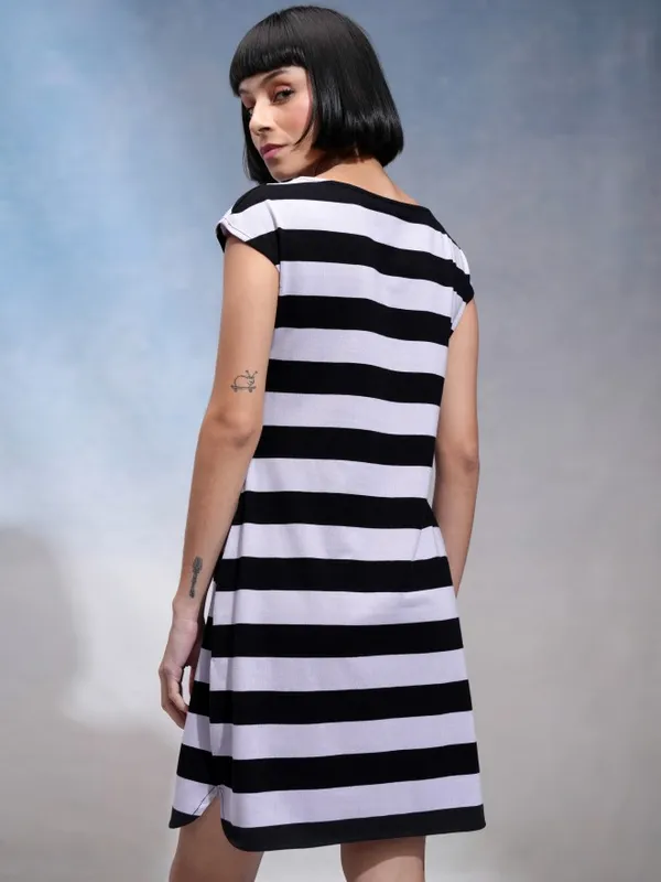 Tokyo Talkies Women Black Striped Sheath Dress