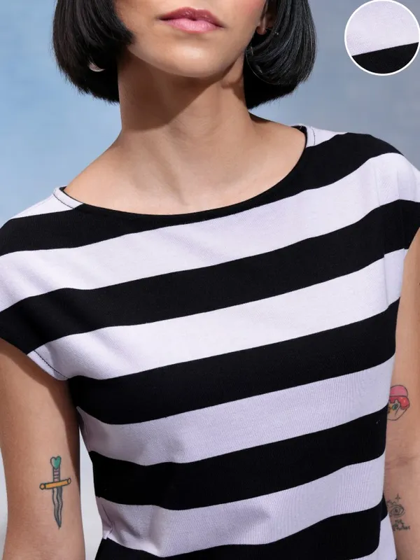Tokyo Talkies Women Black Striped Sheath Dress