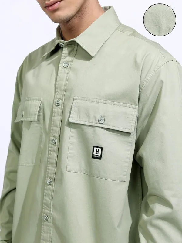 Highlander Men Green Solid Oversized Fit Casual Shirt