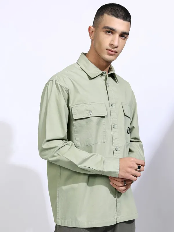 Highlander Men Green Solid Oversized Fit Casual Shirt