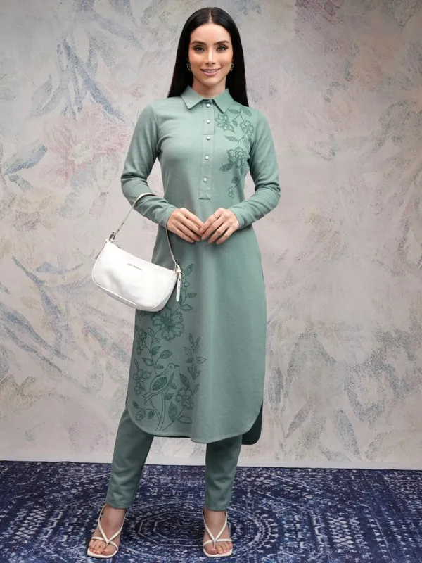 Vishudh Women Green Printed Kurta With Trousers