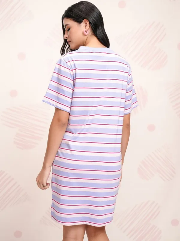 Tokyo Talkies Women Blue Striped T-shirt Dress
