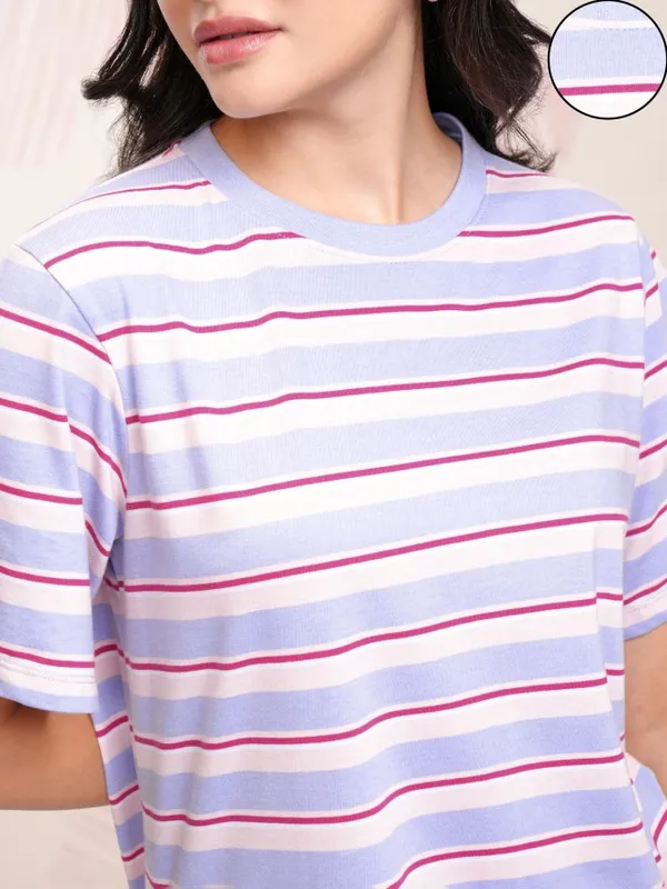 Tokyo Talkies Women Blue Striped T-shirt Dress