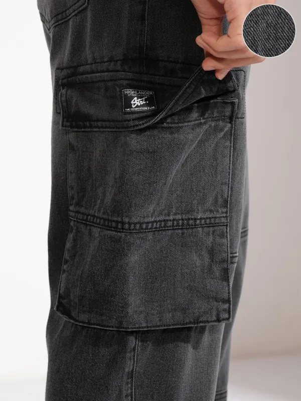 Highlander Men Grey Relaxed Fit Cargo Jeans