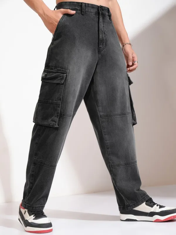 Highlander Men Grey Relaxed Fit Cargo Jeans