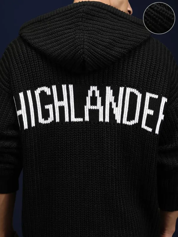 Highlander Men Black Hood Front-Open Sweater