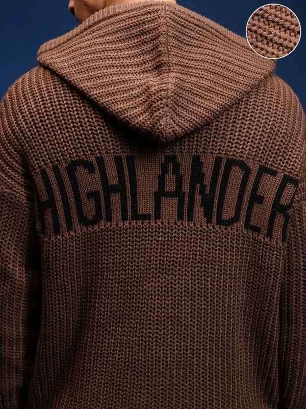 Highlander Men Brown Hood Front-Open Sweater
