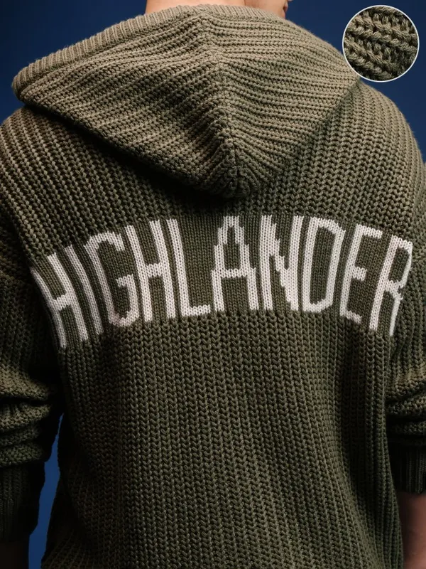 Highlander Men Green Hood Front-Open Sweater