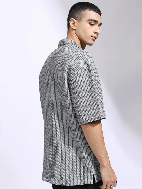 Highlander Men Grey Self Design Oversized Fit Casual Shirt