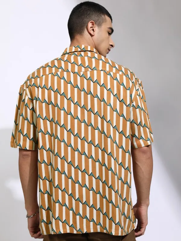 Highlander Men Mustard Printed Oversized Fit Casual Shirt