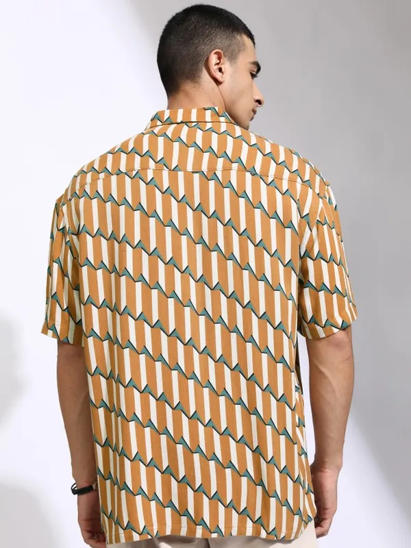 Highlander Men Mustard Printed Oversized Fit Casual Shirt