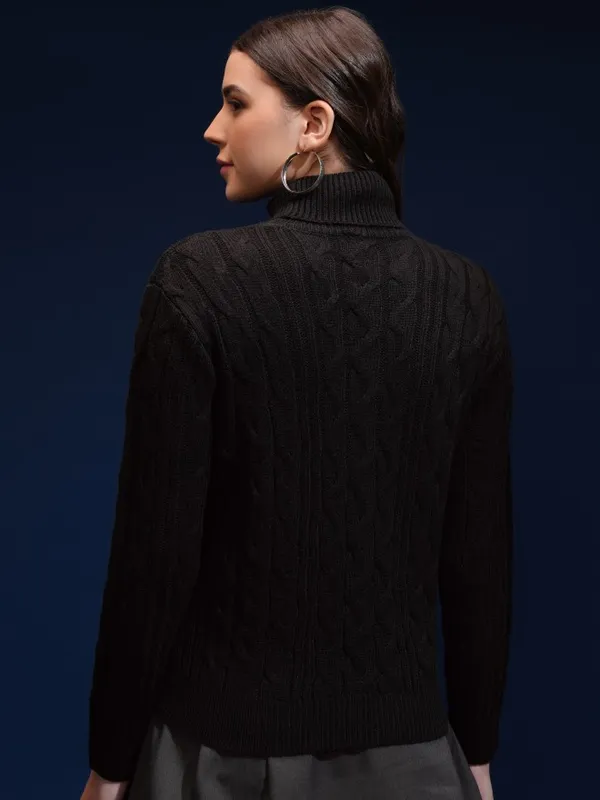 Tokyo Talkies Women Black Turtle Neck Sweater