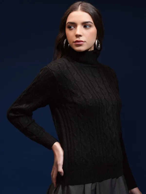 Tokyo Talkies Women Black Turtle Neck Sweater