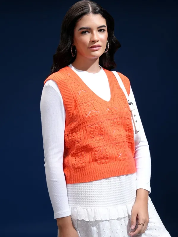 Women Self Design Sweater