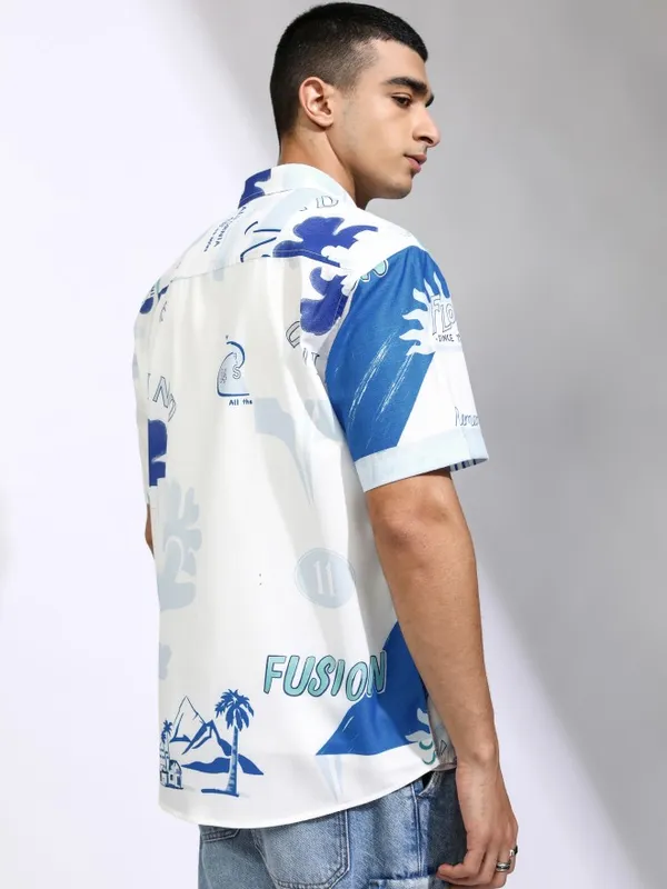 Highlander Men White Printed Relaxed Fit Casual Shirt