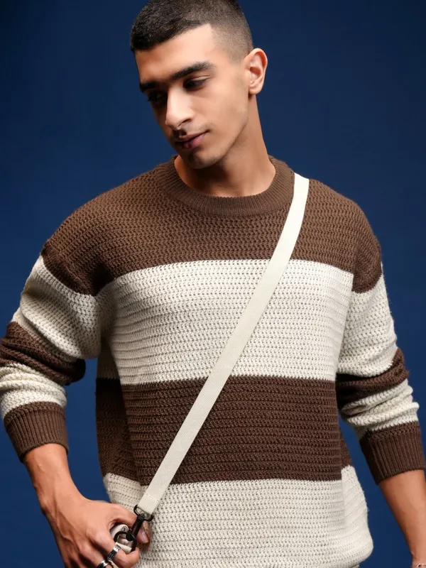 Highlander Men Brown Round Neck Pullover Sweater