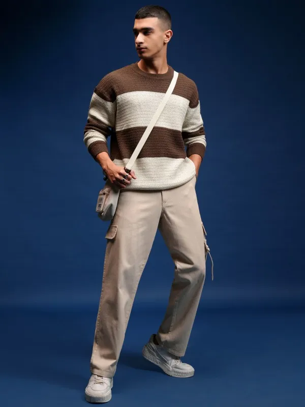 Highlander Men Brown Round Neck Pullover Sweater