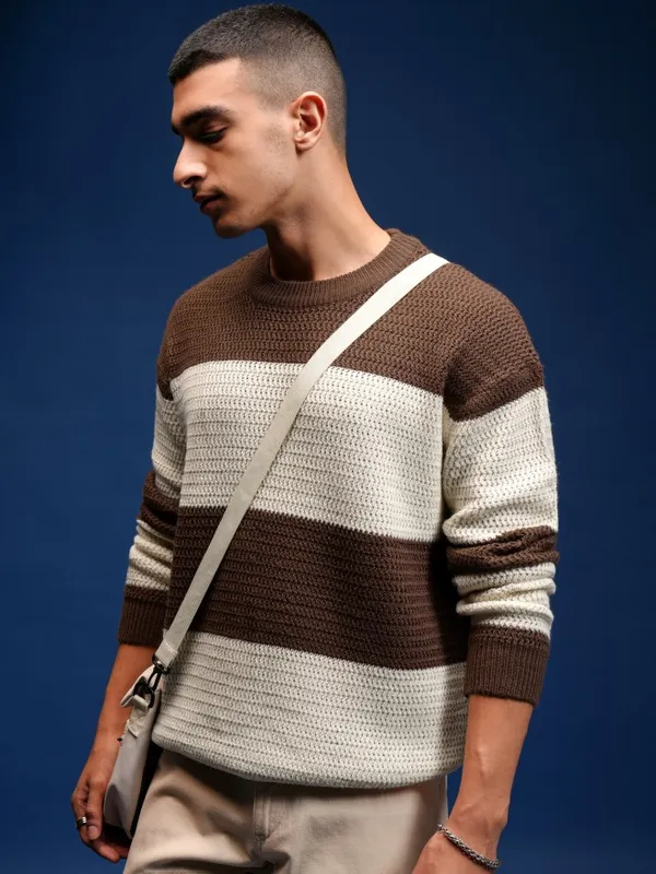 Highlander Men Brown Round Neck Pullover Sweater