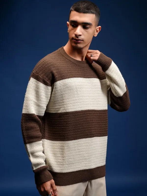 Highlander Men Brown Round Neck Pullover Sweater