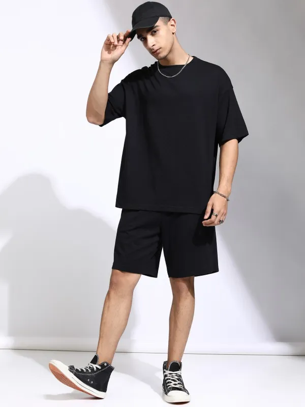 Highlander Men Black T-Shirt With Shorts Co-Ords