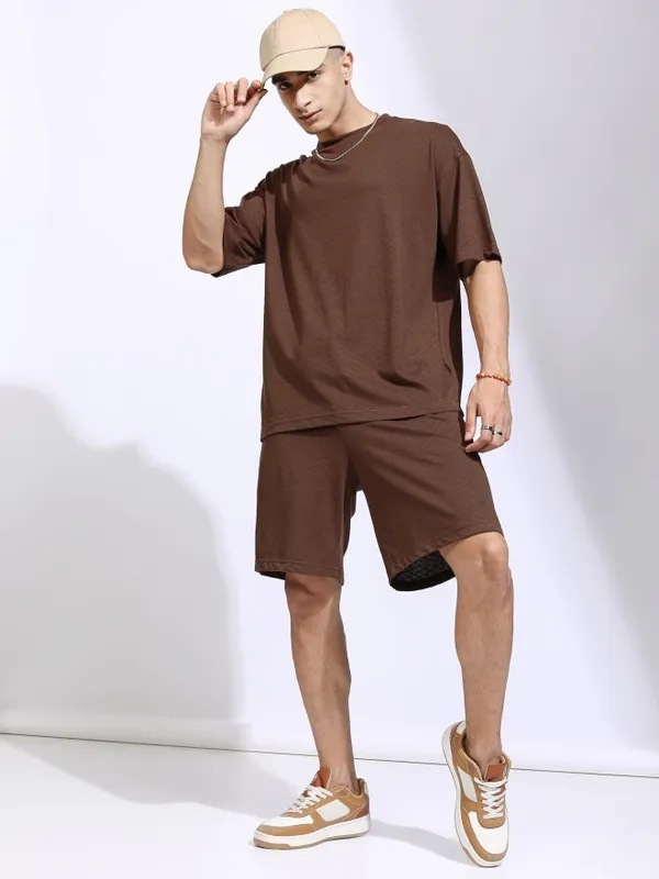 Highlander Men Brown T-Shirt With Shorts Co-Ords